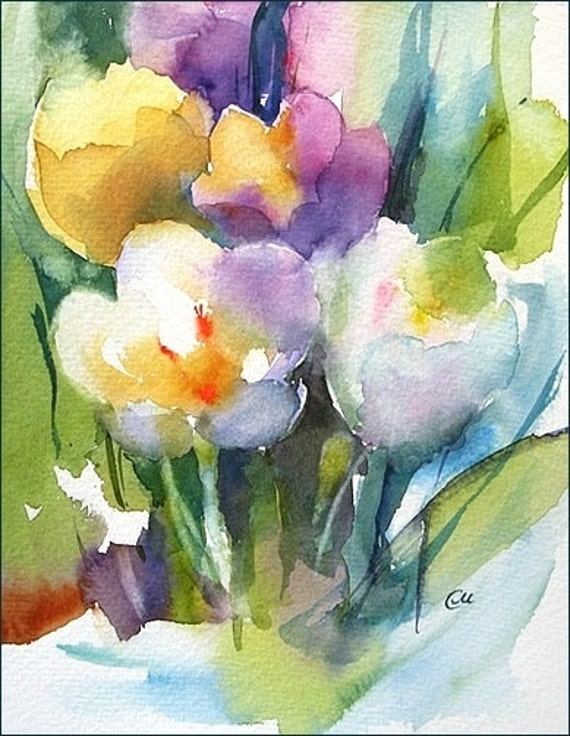 Crocuses Original Watercolor Painting 9x7 inches