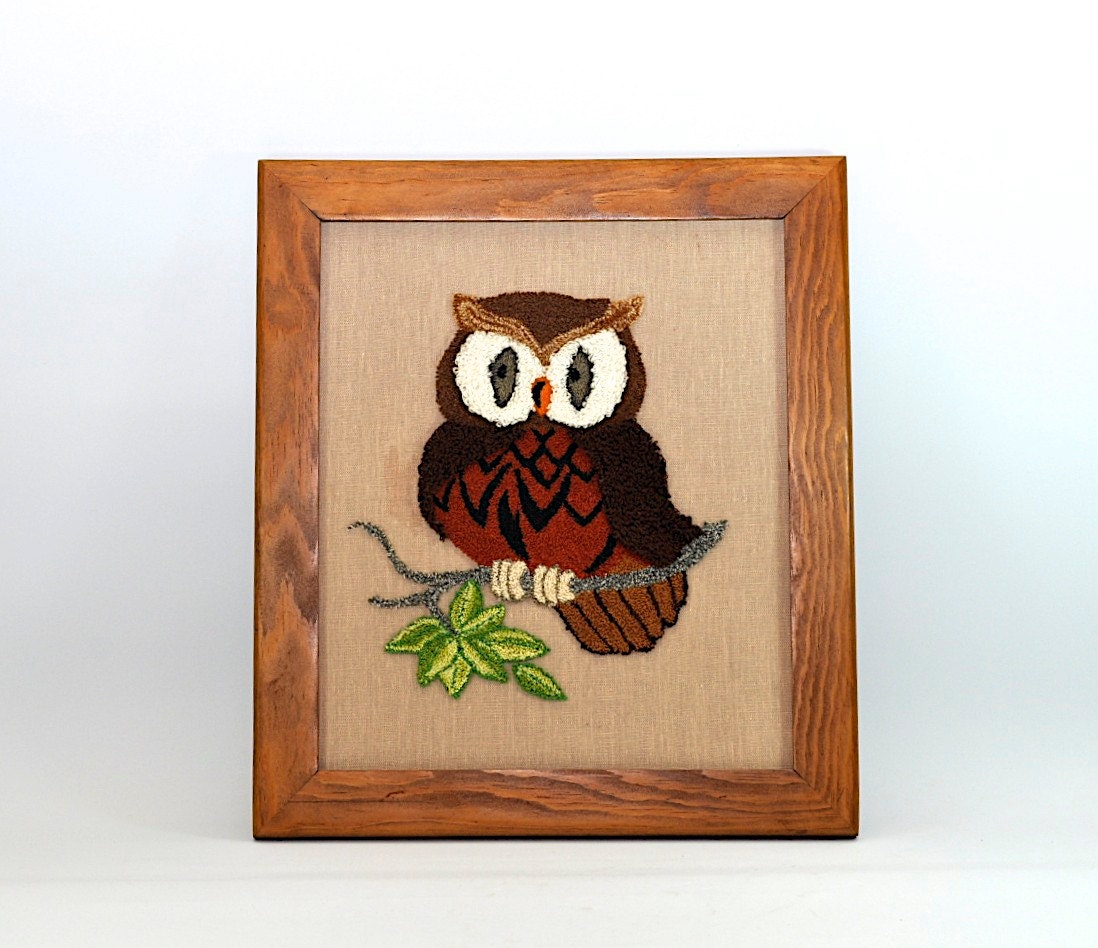 Vintage Owl Picture Owl Decor Needlepoint by DooleyFritzVintage