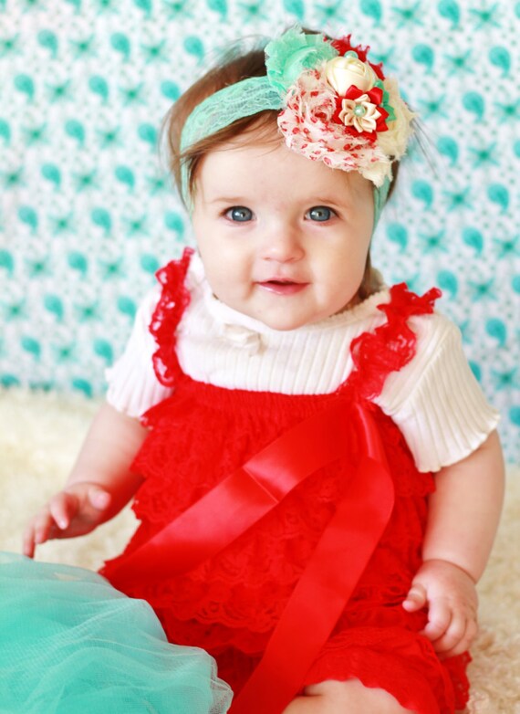Items similar to red apple aqua Headband, baby Headband, shabby Baby