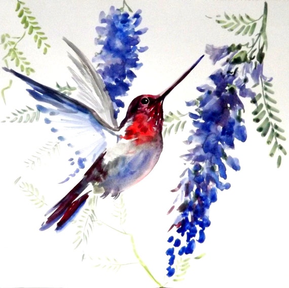 Hummingbird Original Watercolor Painting 12 X 12 In Blue   Il 570xN.517891372 Bei0 