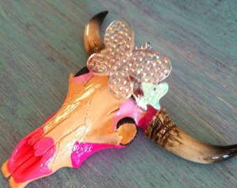 Butterfly Queen Painted Decorative Cow Skull
