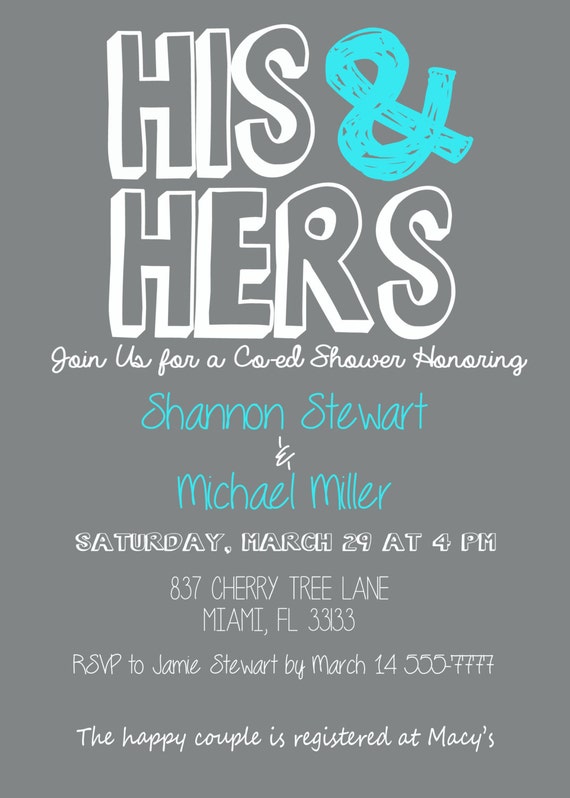 Items Similar To His And Hers 5x7 Couples Shower Invitation Digital File On Etsy