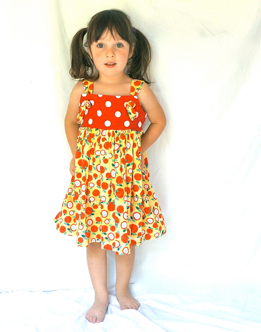 Little Girl's Gathered Sundress with Knots Red and by GoobaGear