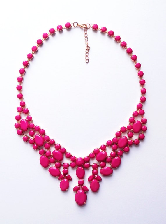 25% OFF Hot pink necklace bib necklace statement necklace