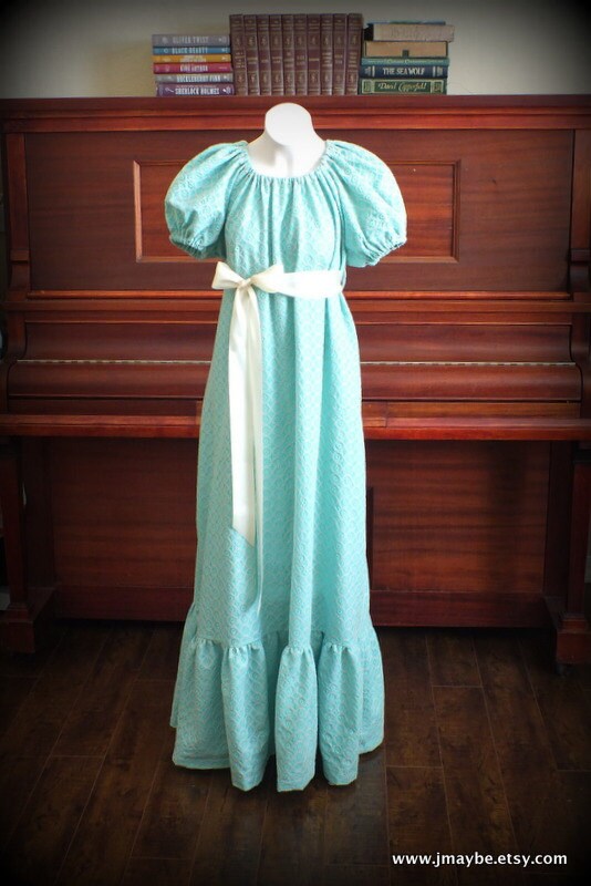 SALE Vintage Edwardian Embroidered Aqua Lawn Maxi Dress by jmaybe