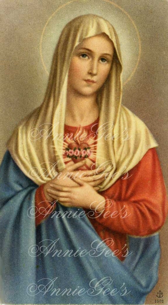 Sacred Heart of Mary Holy Card Instant Digital by AnnieGees
