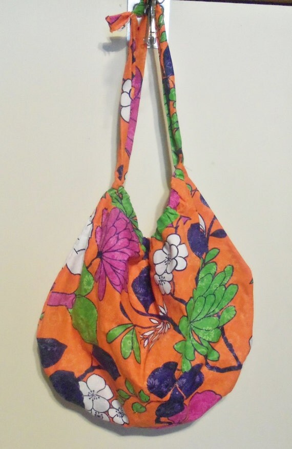 Items similar to Large Hobo Tote Bag, Retro Fabric Boho Purse on Etsy