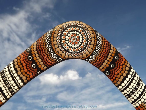 Throwing Boomerang Hand painted Authentic Aboriginal Dot Art