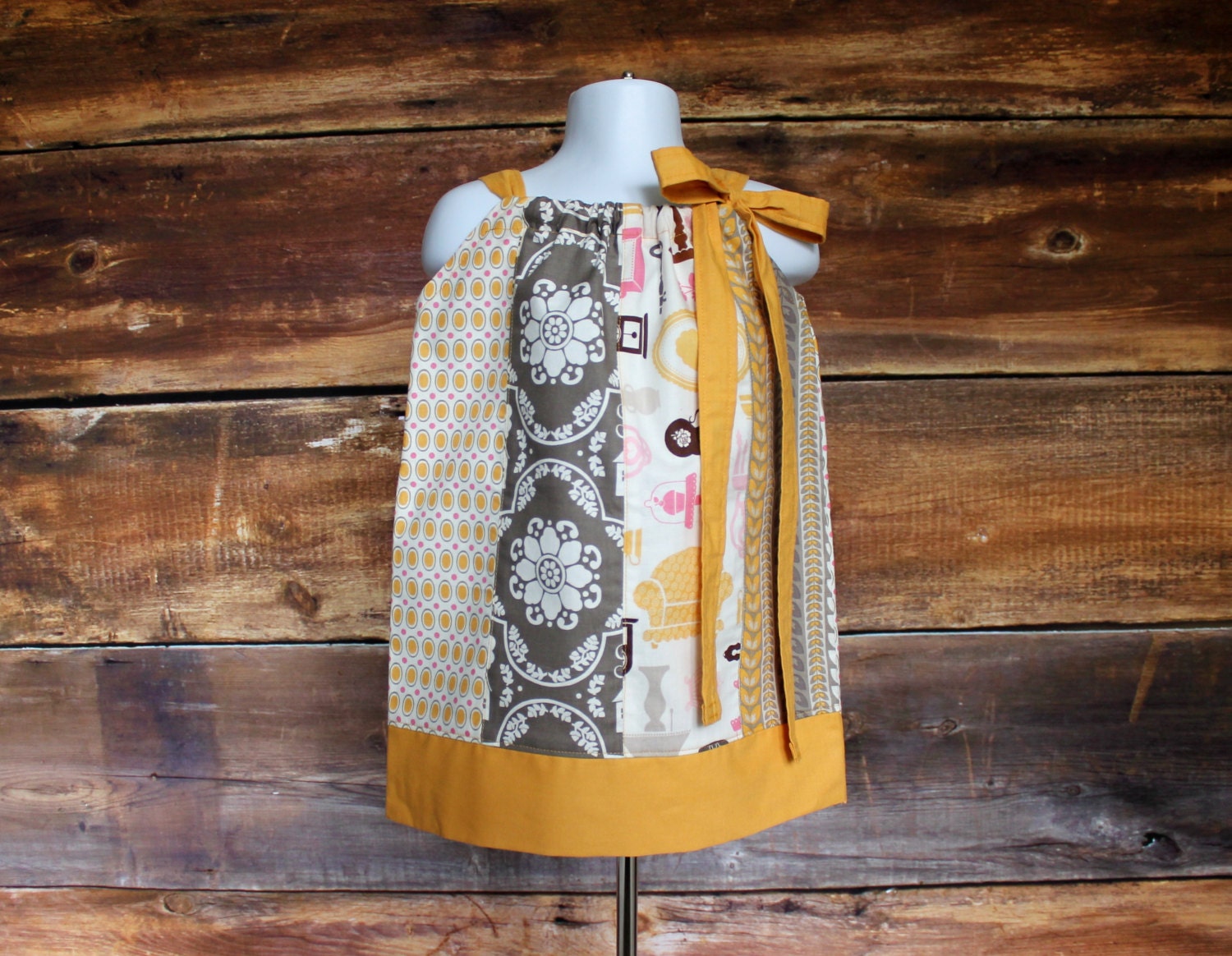 Fall Grey & Yellow Pillowcase Dress Newborn to Child Size