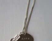 Necklace hand stamped - Feather + Love
