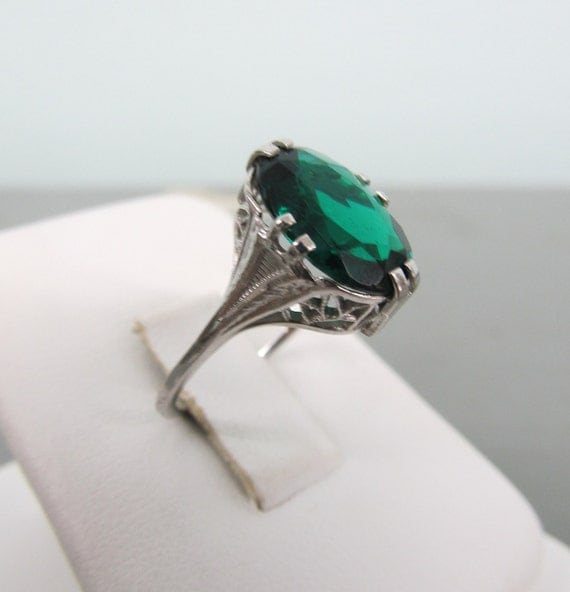 Emerald Engagement Ring Art Deco Ring 10k by FergusonsFineJewelry