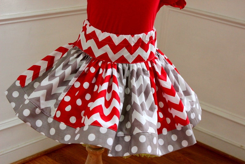 Christmas skirt red white gray grey skirt red gray chevron