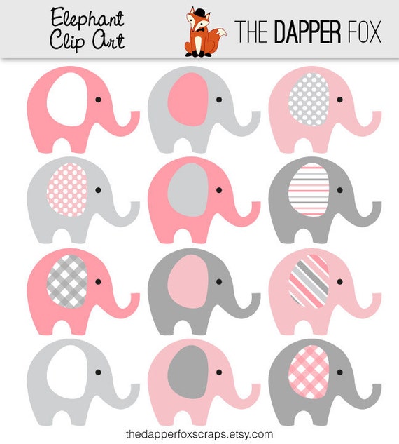 free pink and grey elephant clipart - photo #28
