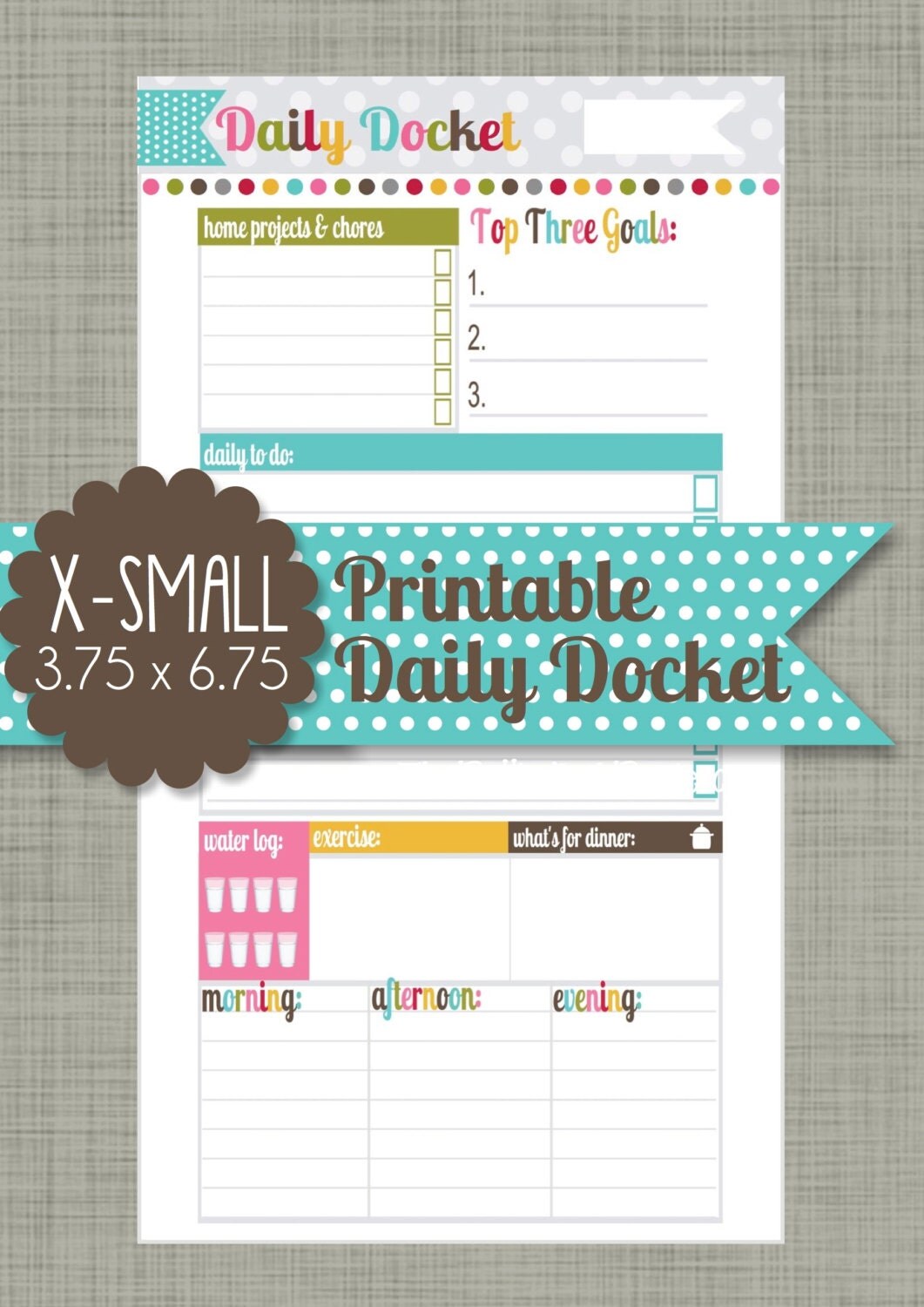 XSmall Printable Daily Docket Personal Sized 3.75 x