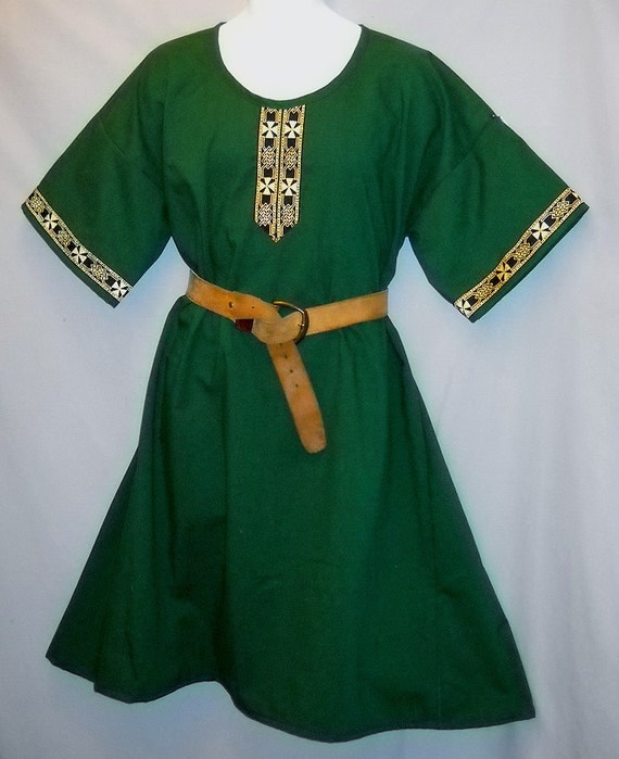 Sz XL Medieval SCA LARP Celtic Tunic Cotton w/ Jacquard Trim