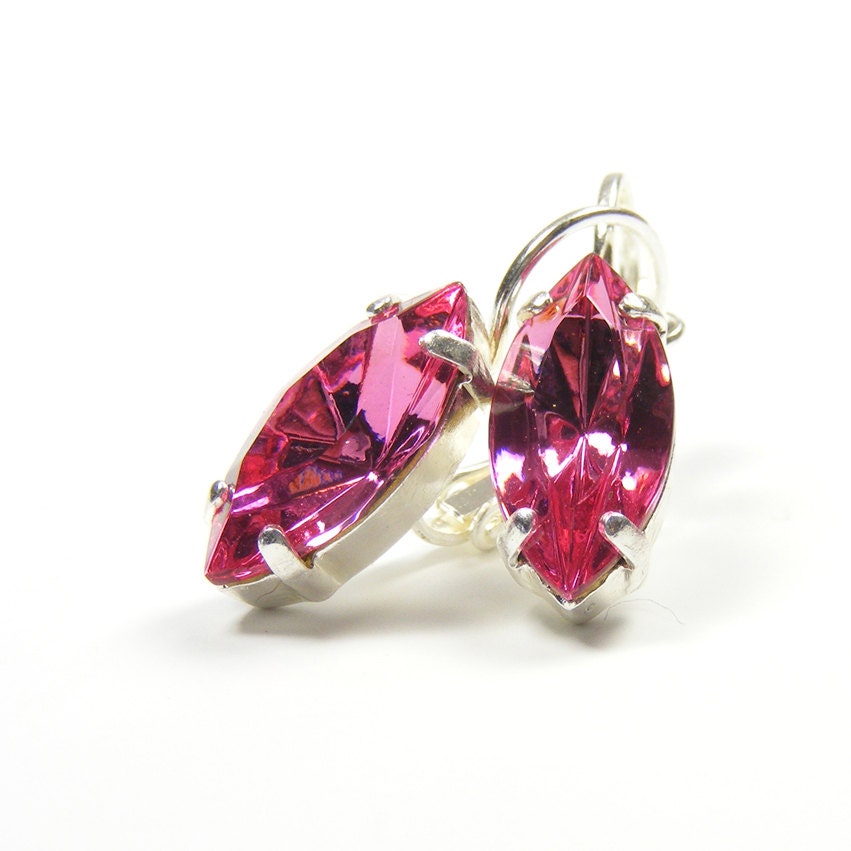 Pink Crystal Earrings, Old Hollywood Style Vintage Inspired Rhinestone Earrings, Vintage Swarovski Crystal Navette Jewels