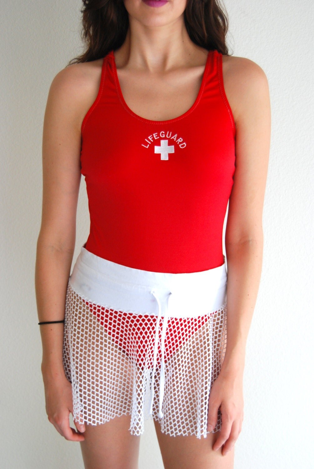 Vintage Baywatch Lifeguard Red One Piece Swimsuit Size Large