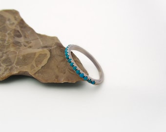 Turquoise Ring, Half Eternity Ring, Stackable 14K White gold Wedding ...