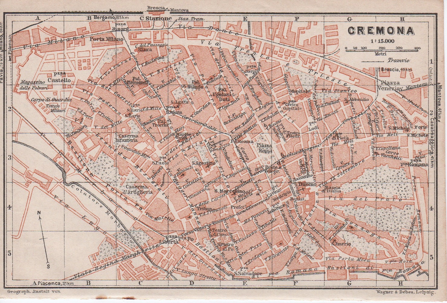 1928 Cremona Italy Antique Map Northern Italy Lombardy Po