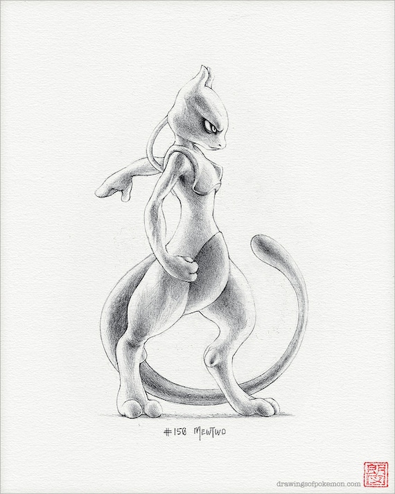 Mewtwo 8 x 10 print pokemon drawing art artwork