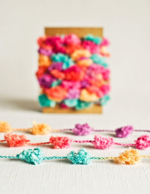 pom garland pom trim 6 Garland  in Rainbow Confetti Yards Pom Pink   Pom Purple  Turquoise