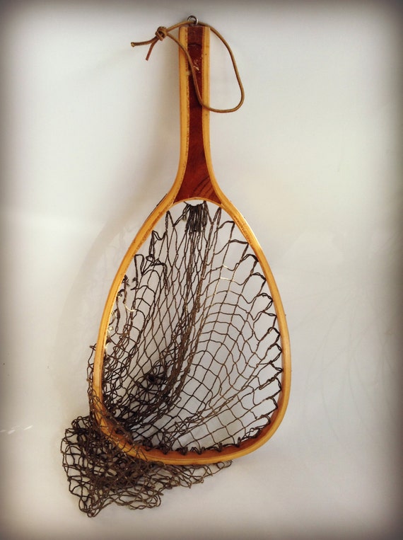 vintage wood fishing net