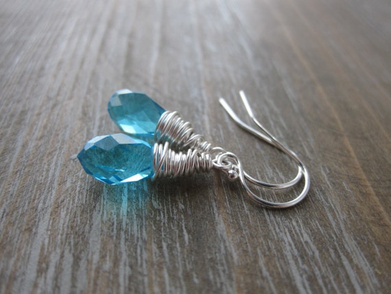 Sky Blue Earrings, Swarovski Earrings, Wire Wrapped Earrings