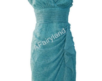 Teal silk chiffon V-neck bridesmaid dress party dress with leopard ...
