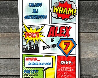 Superhero Invitation. Super hero Invitation. Superhero Party. Superhero Birthday Invitation. DIY Printable OR Printed Invitations