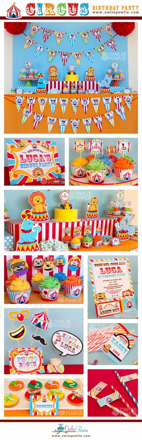 Vintage Circus BIRTHDAY Party Printable Package & Invitation, INSTANT DOWNLOAD, You Edit Yourself with Adobe Reader Il_570xn
