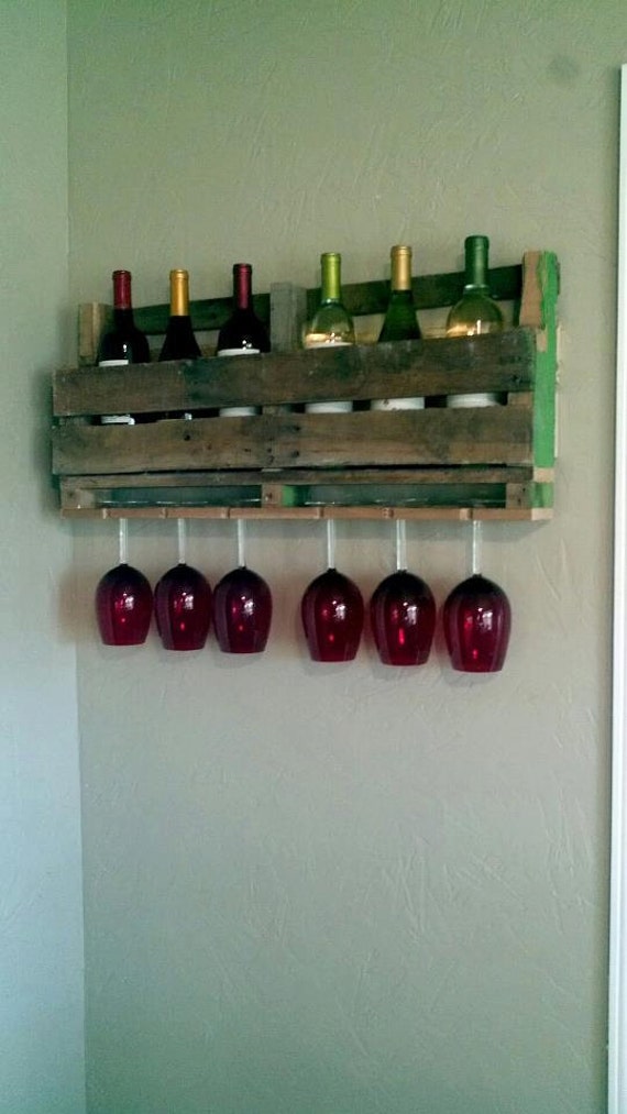 Items similar to Rustic Pallet Wine Rack 6 bottles/6 glasses Reclaimed Wood Glass Holder