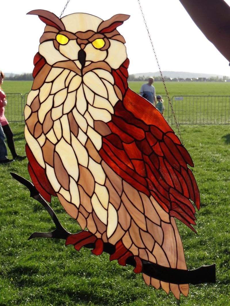 Large Owl  Tiffany Style Stained  Glass  Suncatcher