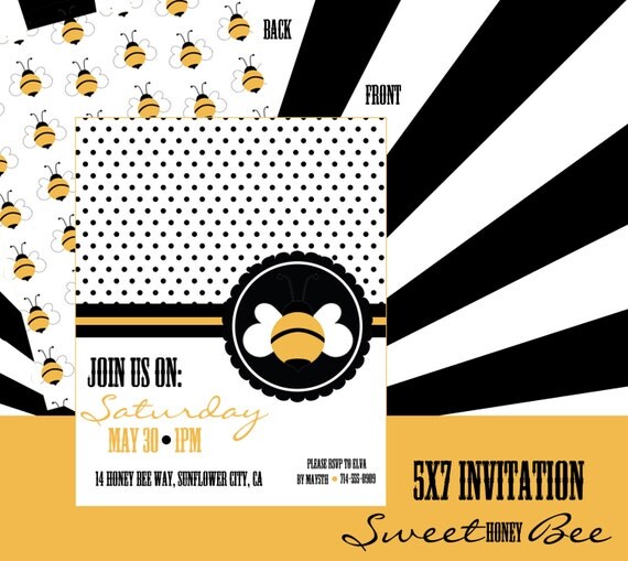 Printables "Sweet Honey Bee" theme personalized for your party Invitation Printable OR Printed Card Il_570xn
