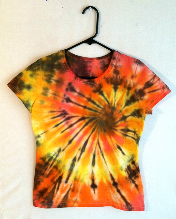 Tie Dye Shirt Orange and Black Spiral by RainbowEffectsTieDye