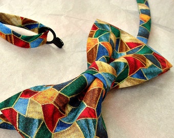 Christmas bowtie self tie stained glass festive church bow tie