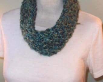 Blue and Green Cowl, Blue and Teal Cowl, Woman's Knit Cowl, Loom Knit Cowl, Neck Warmer, Winter Accessory - Ready to Ship