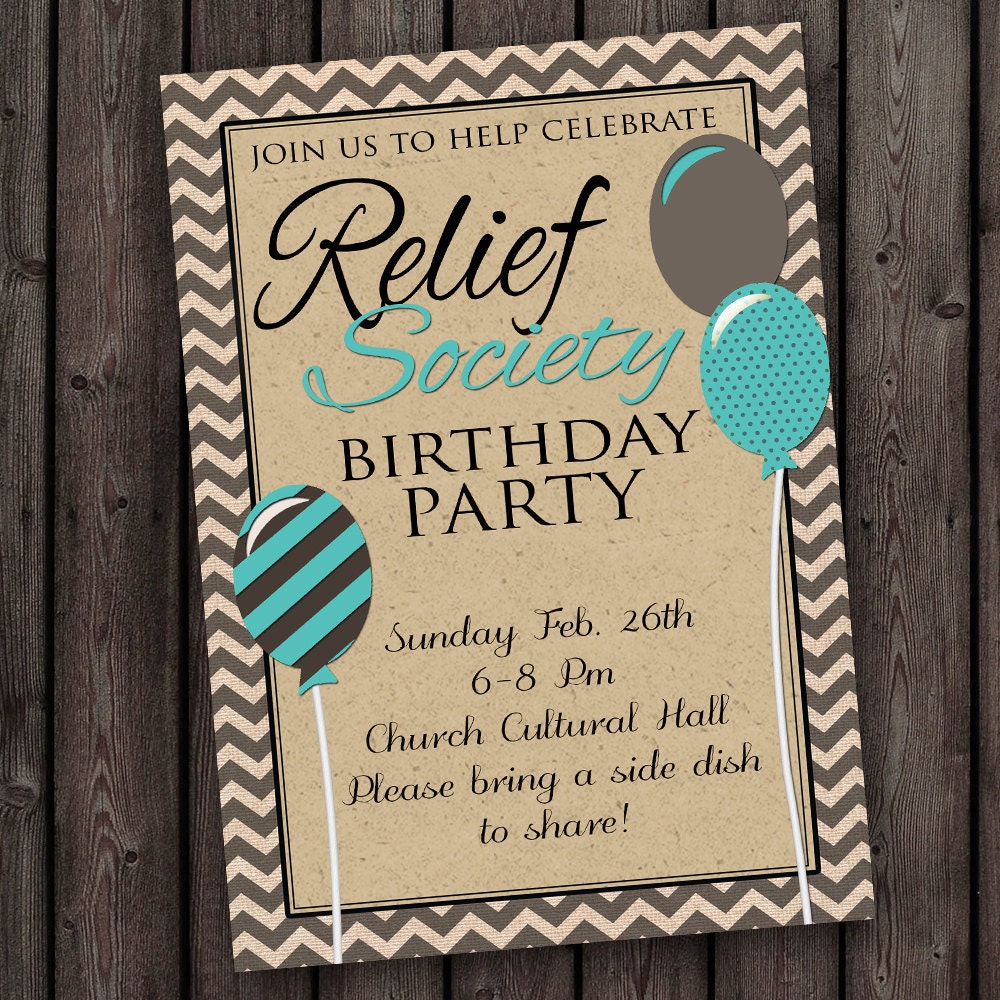 Relief Society Birthday Party Invitation with FREE customized