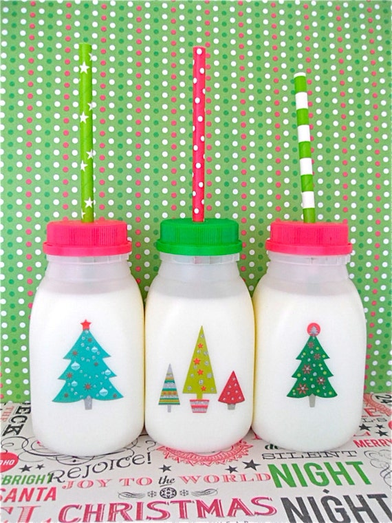 SALE 15 ADORABLE Christmas Tree Plastic Milk Bottles for