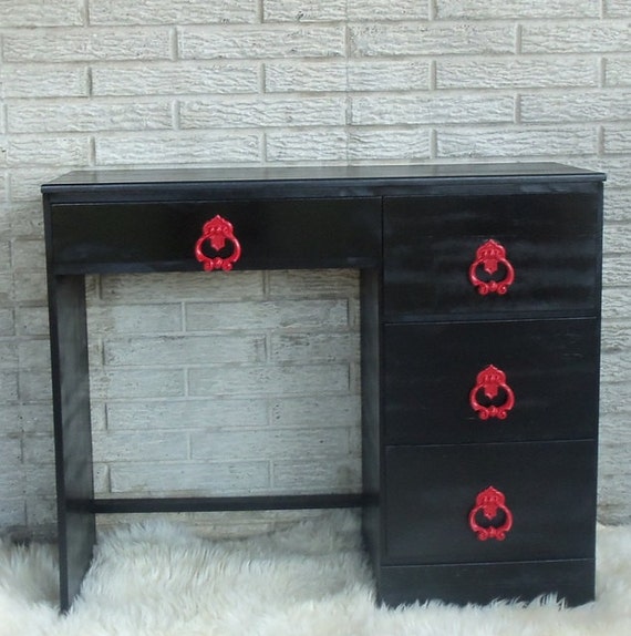 Mid Century Black Red Desk Gothic Wood 1950's Vintage
