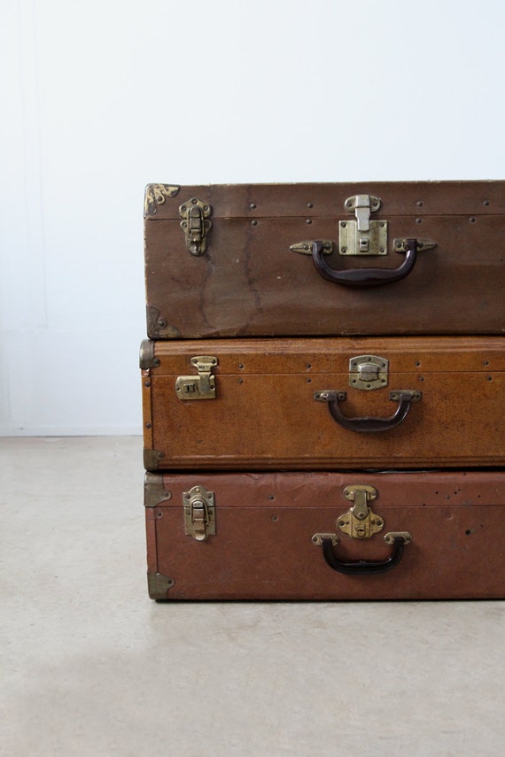 vintage metal luggage brown suitcase by IronCharlie on Etsy