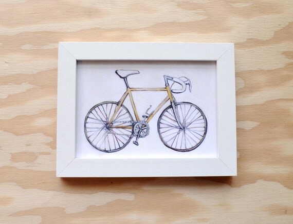 Items similar to Gold Bicycle - 5x7 Print - Bike Illustration on Etsy