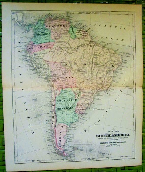 Items similar to SOUTH AMERICA Antique Map 1890s - PATAGONIA and Other ...