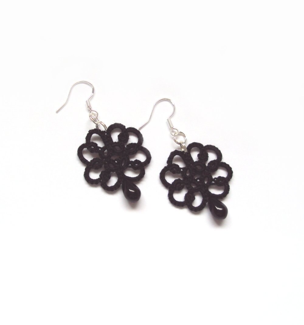 Tatted Lace Earrings in Black Goth Jewelry Christina