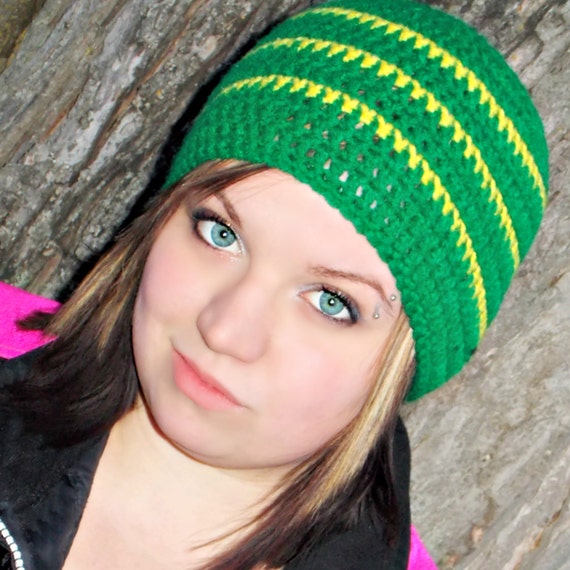 Zac Brown Band Style Crocheted Beanie- Unisex, Green Bay, John Deer, Yellow, Green