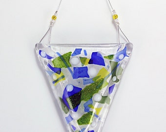 Wall Pocket Vase Fused Glass Blue Green Yellow