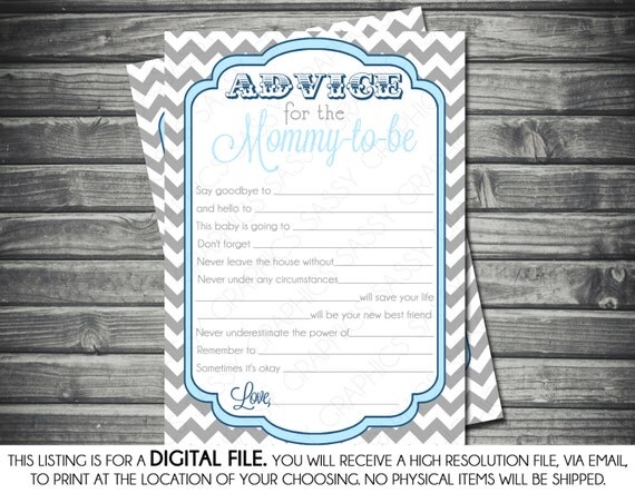 Instant Download Boy Baby Shower Advice Card - Chevron, Blue, Gray, Printable, Digital Il_570xn