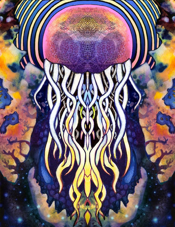 Items similar to Jellyfish Psychedelic Art Print on Etsy