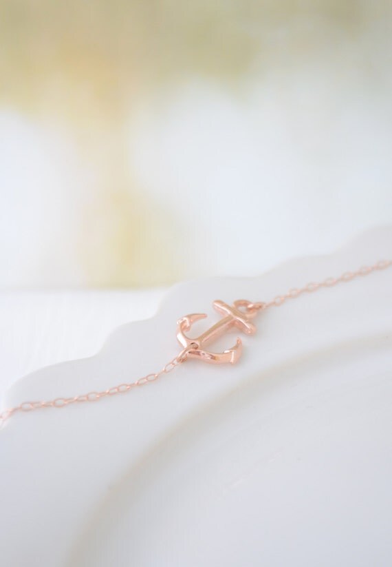 Items similar to Rose Gold Side Anchor Necklace, Summer Necklace