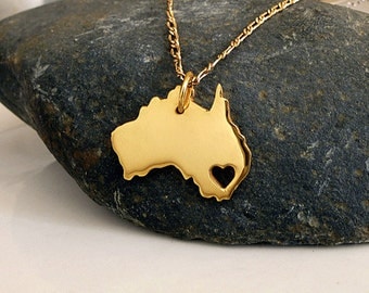 Australia Necklace - 18K Gold Plated Necklace - Gold State Necklace - Australia Charm - I heart Australia - I love Australia