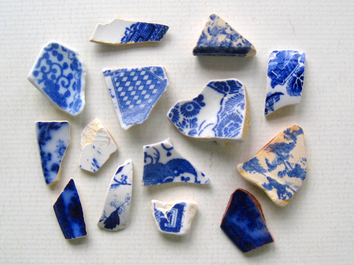 Blue Sea Pottery Shards with Patterns